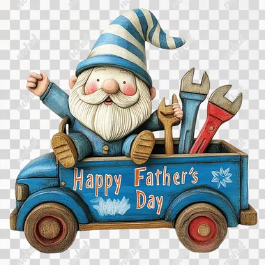 PNG Playful Gnome in Colorful Truck - Happy Father's Day Sculpture PNG Playful Gnome in Colorful Truck - Happy Father's Day Sculpture