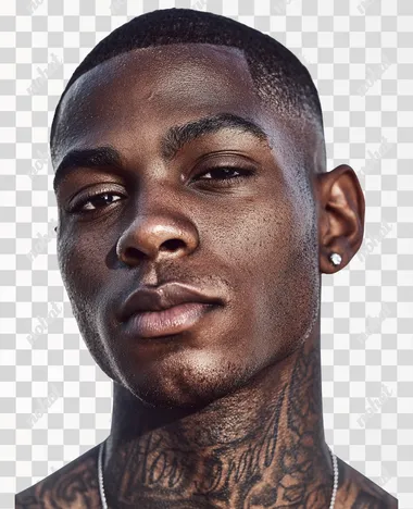 PNG Portrait of a Handsome Young Black Male with Neck Tattoos PNG Portrait of a Handsome Young Black Male with Neck Tattoos