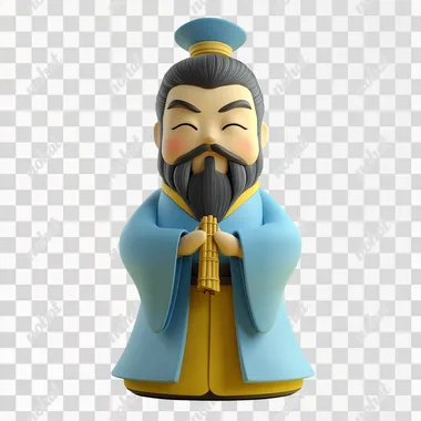 PNG Q-version Confucius Figurine in Blue Robe, Chinese Philosopher Design PNG Q-version Confucius Figurine in Blue Robe, Chinese Philosopher Design