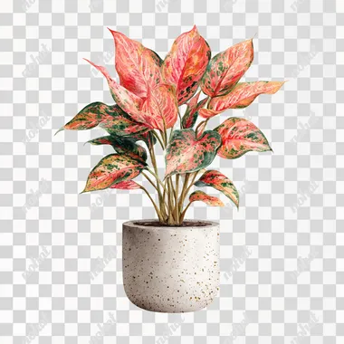 PNG Realistic Watercolor Potted Coral Chinese Evergreen Plant