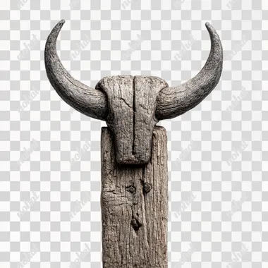 PNG Rustic Bull Horns Mounted on Weathered Fencepost PNG Rustic Bull Horns Mounted on Weathered Fencepost