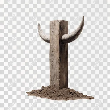 PNG Rustic Fencepost with Bull Horns PNG Rustic Fencepost with Bull Horns