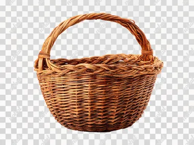 PNG Rustic Woven Rotan Harvest Basket on White Background PNG Rustic Woven Rotan Harvest Basket on White Background