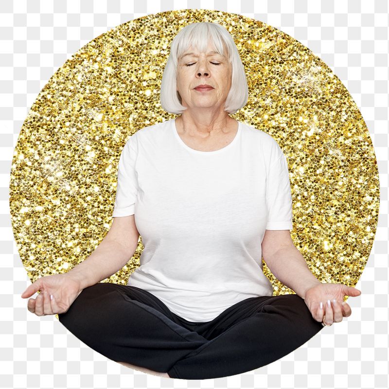 Png senior woman meditating badge | Free PNG - rawpixel