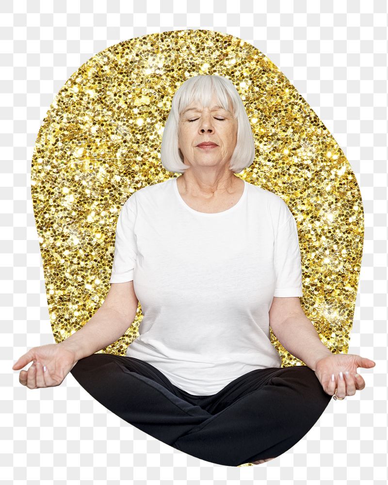 Png senior woman meditating badge | Free PNG - rawpixel