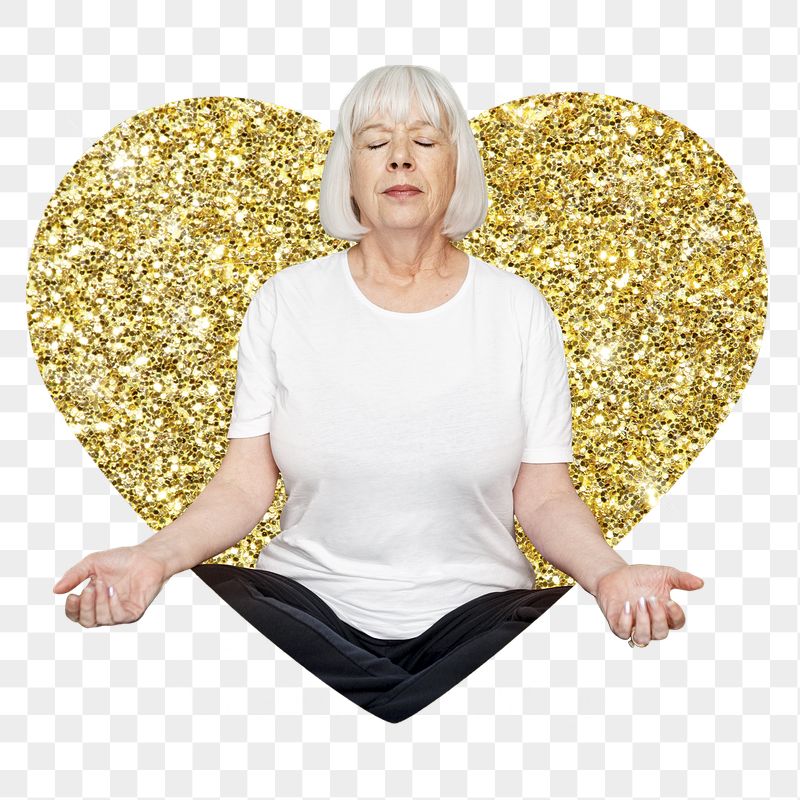 Png senior woman meditating badge | Free PNG - rawpixel