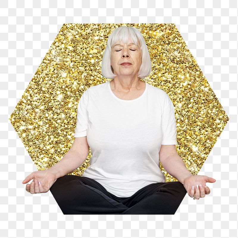 Png senior woman meditating badge | Free PNG - rawpixel
