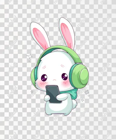 PNG Shy Chibi Bunny Character with Headphones PNG Shy Chibi Bunny Character with Headphones