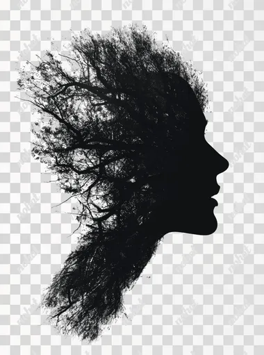 PNG Silhouette of a woman's head with long hair, isolated PNG for design PNG Silhouette of a woman's head with long hair, isolated PNG for design