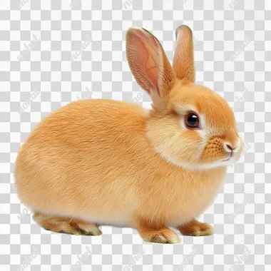 PNG Small Brown Domestic Rabbit in Full Body on White Background