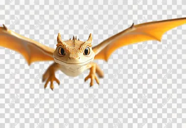 PNG Small yellow dragon flying in the sky, big eyes, comic style art