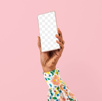 Png Smartphone screen hand mockup with social… | Free stock illustration | High Resolution graphic