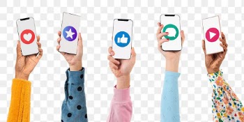 Png Smartphone screen hand mockup with social… | Free stock illustration | High Resolution graphic