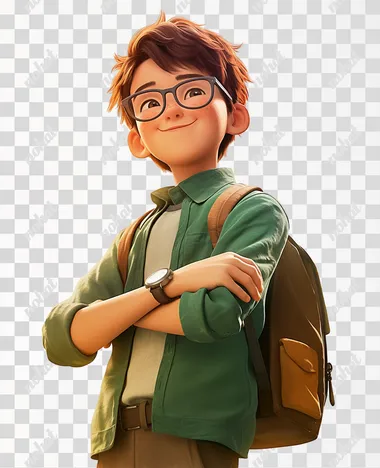 PNG Smiling Cartoon Junior High School Boy in Pixar Style PNG Smiling Cartoon Junior High School Boy in Pixar Style