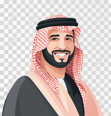 PNG Smiling Saudi man with beard and scarf in colorful flat design art