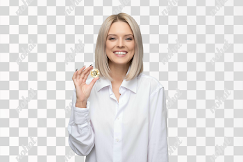PNG Smiling Woman Holding a Coin