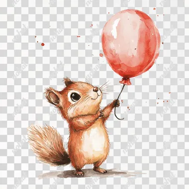 PNG Squirrel Holding Red Balloon in Woodland Setting - Cute Watercolor Art PNG Squirrel Holding Red Balloon in Woodland Setting - Cute Watercolor Art