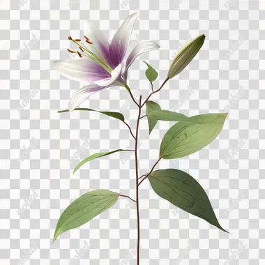 PNG Stunning White Lily with Lavender Hues on White Background PNG Stunning White Lily with Lavender Hues on White Background