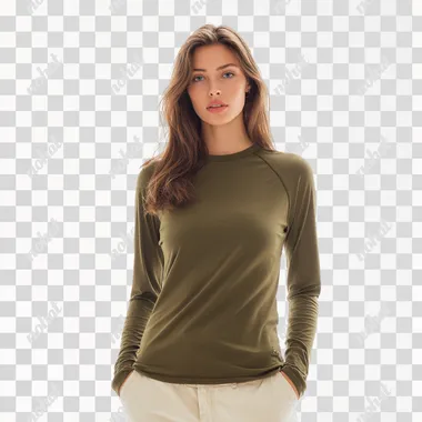PNG Stylish Female Model in Khaki Slim Fit Top