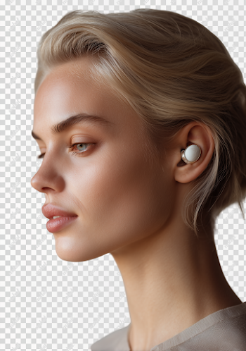 PNG Stylish Female Model with Pebble-Inspired Earplugs