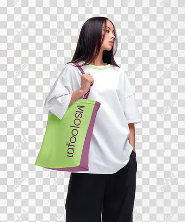 PNG Stylish Oversized White T-Shirt with Green Trim and Shopper Bag PNG Stylish Oversized White T-Shirt with Green Trim and Shopper Bag