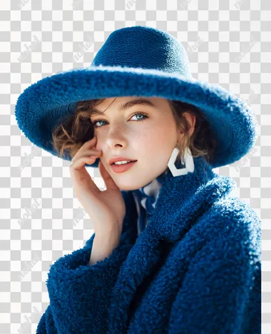 PNG Stylish Winter Fashion: Girl in Blue Hat PNG Stylish Winter Fashion: Girl in Blue Hat