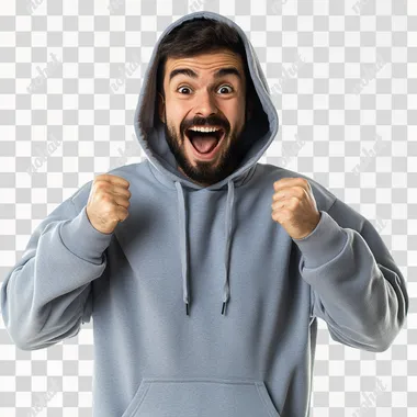 PNG Surprised man in a hoodie with joyful expression in urban setting