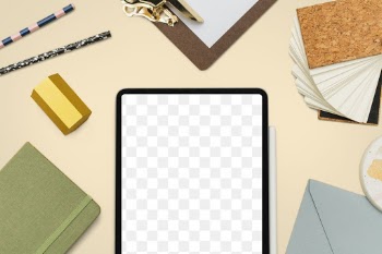 Png Tablet screen mockup with stationery… | Free stock illustration | High Resolution graphic
