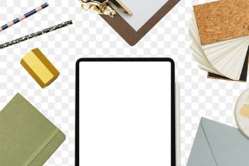 Png Tablet screen mockup with stationery… | Free stock illustration | High Resolution graphic
