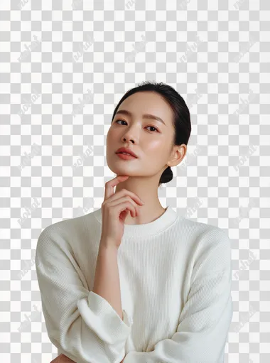 PNG Thoughtful Korean Female Model with Elegant Pose