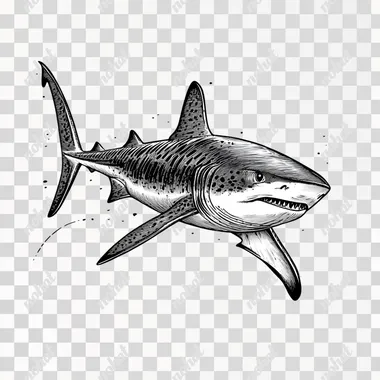 PNG Tiger Shark Illustration in Bold Black and White for Coastal Decor PNG Tiger Shark Illustration in Bold Black and White for Coastal Decor