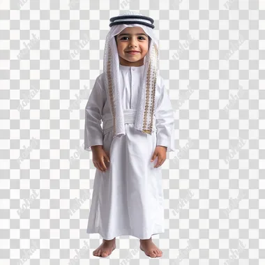 PNG UAE Boy 3-4 Years Old in Traditional White Outfit Full Body Shot