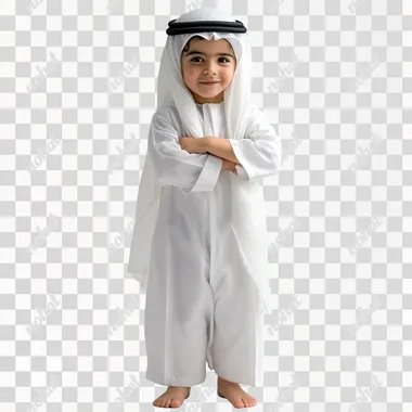 PNG UAE Boy in Traditional White Outfit, 3-4 Years Old, Full Body Shot