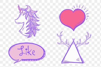 Png unicorn lover doodle social media story sticker set