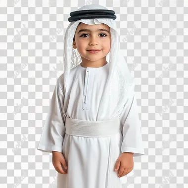 PNG United Arab Emirates boy, 3-4 years old, in traditional white robe