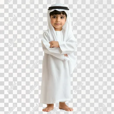 PNG United Arab Emirates boy in traditional white robe, age 3-4 years