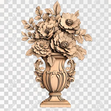 PNG Vase of Colorful Flowers on Table in Disney Style Engraved Wood Design