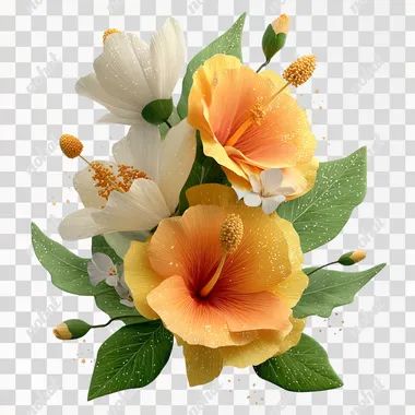 PNG Vibrant 3D Hibiscus and Heliconia Flower Bouquet PNG Vibrant 3D Hibiscus and Heliconia Flower Bouquet