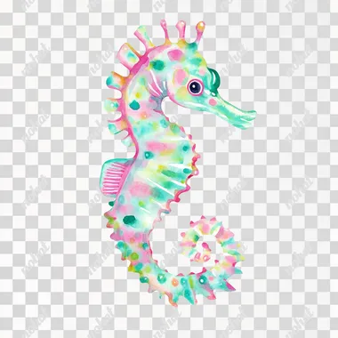 PNG Vibrant Cartoon Seahorse Watercolor Illustration PNG Vibrant Cartoon Seahorse Watercolor Illustration