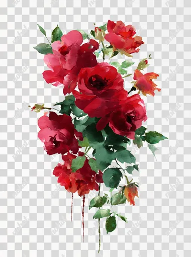 PNG Vibrant Deep Red Roses Watercolor Arrangement PNG Vibrant Deep Red Roses Watercolor Arrangement