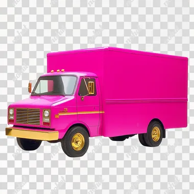 PNG Vibrant Hot Pink Delivery Truck with Gold Accents PNG Vibrant Hot Pink Delivery Truck with Gold Accents