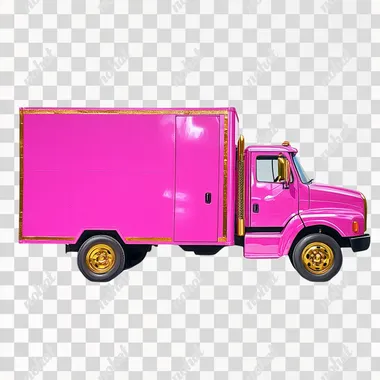 PNG Vibrant Hot Pink Delivery Truck with Gold Accents PNG Vibrant Hot Pink Delivery Truck with Gold Accents
