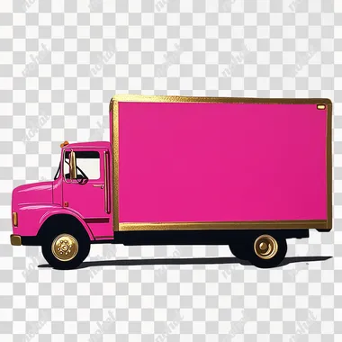 PNG Vibrant Hot Pink Delivery Truck with Gold Accents PNG Vibrant Hot Pink Delivery Truck with Gold Accents