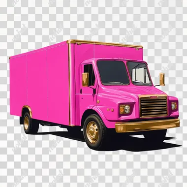 PNG Vibrant Hot Pink Delivery Truck with Gold Accents PNG Vibrant Hot Pink Delivery Truck with Gold Accents