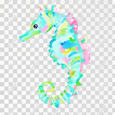 PNG Vibrant Watercolor Seahorse Illustration PNG Vibrant Watercolor Seahorse Illustration