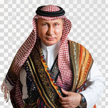 PNG Vladimir Putin in Traditional Middle Eastern Attire Against White Background