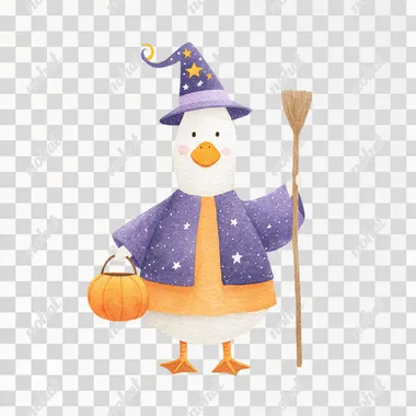 PNG Whimsical Halloween Goose in Wizard Costume PNG Whimsical Halloween Goose in Wizard Costume