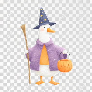 PNG Whimsical Halloween Goose Wizard Illustration PNG Whimsical Halloween Goose Wizard Illustration