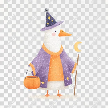 PNG Whimsical Halloween Goose Wizard Illustration PNG Whimsical Halloween Goose Wizard Illustration