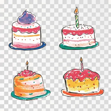 PNG Whimsical Pastel Birthday Cakes Illustration PNG Whimsical Pastel Birthday Cakes Illustration